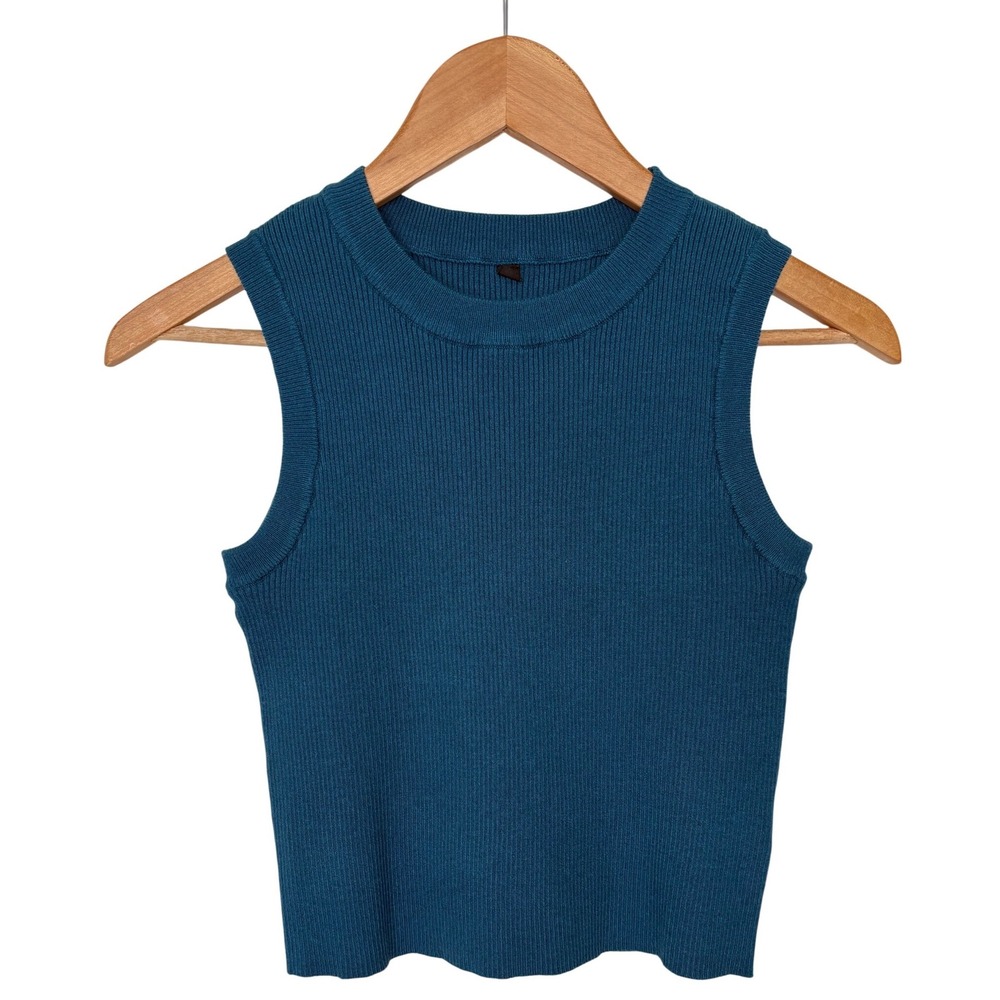 Arach & Cloz Y2K Revival Corporate Chic Teal Ribbed Knit  Crew Neck Crop Top M